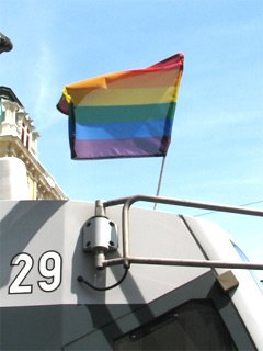 a tank and a rainbow flag