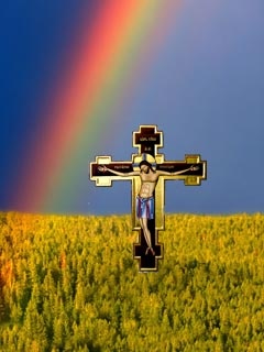 Picture:The cross and a rainbow